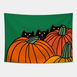 Three Cute Cats Three Pumpkins Tapestry