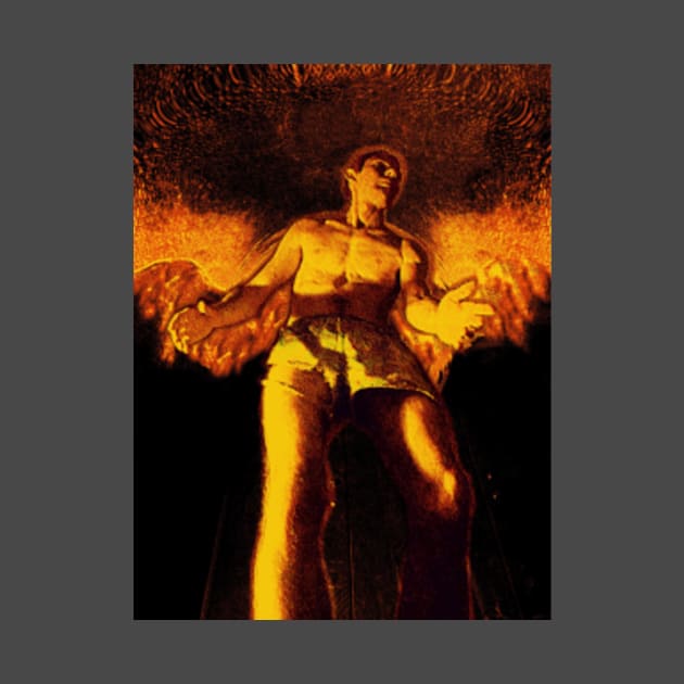 Portrait, digital collage and special processing. Angel in underpants in room. Astonishing. Orange and yellow. Fire. by 234TeeUser234