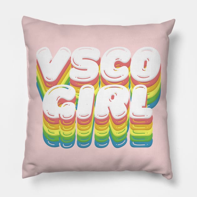 VSCO Girl ~ Retro Rainbow Typography Design Pillow by DankFutura