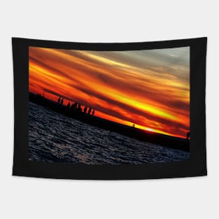 Abstract Slanted Sunset Pier Silhouette Tapestry