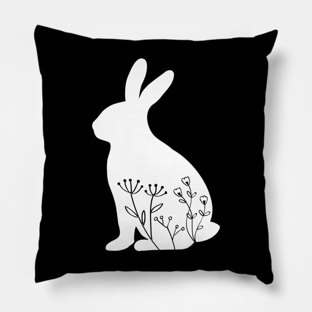 Bunny flower, easter white floral bunny silhouette design Pillow by colorbyte