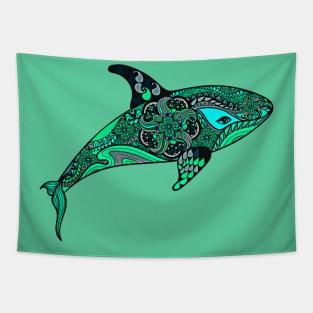 Green Orca Whale design Tapestry