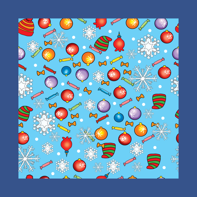 christmas pattern in children's style with balls and snowflakes by sonaart