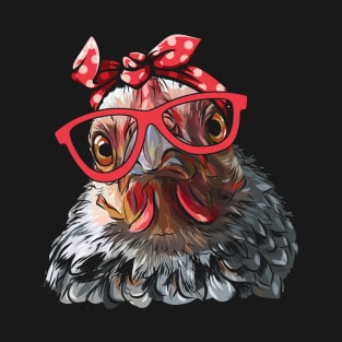 Funny Chicken Shirts For Women Chicken With Bandana Headband Glasses Chicken Lover T-Shirt