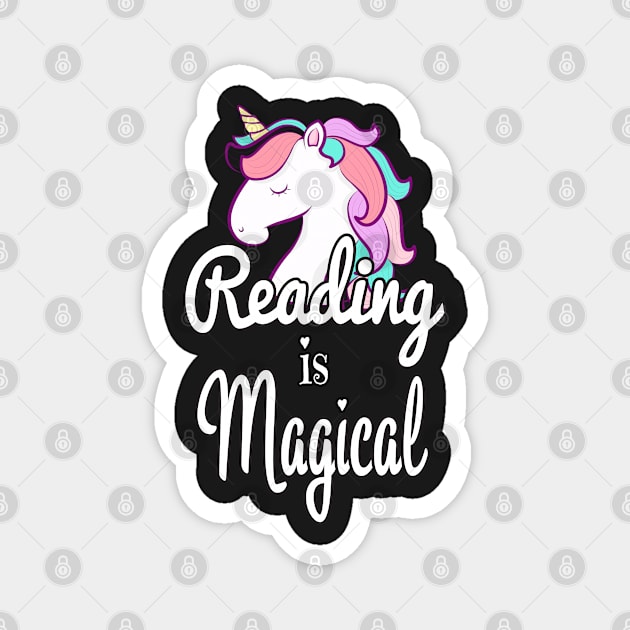 Reading Is Magical Unicorn - Cute Librarian Magnet by WassilArt