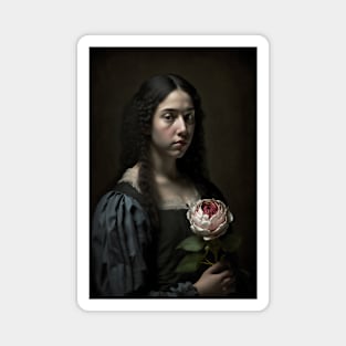 Sad Young Woman Moody Vintage Dark Painting Magnet