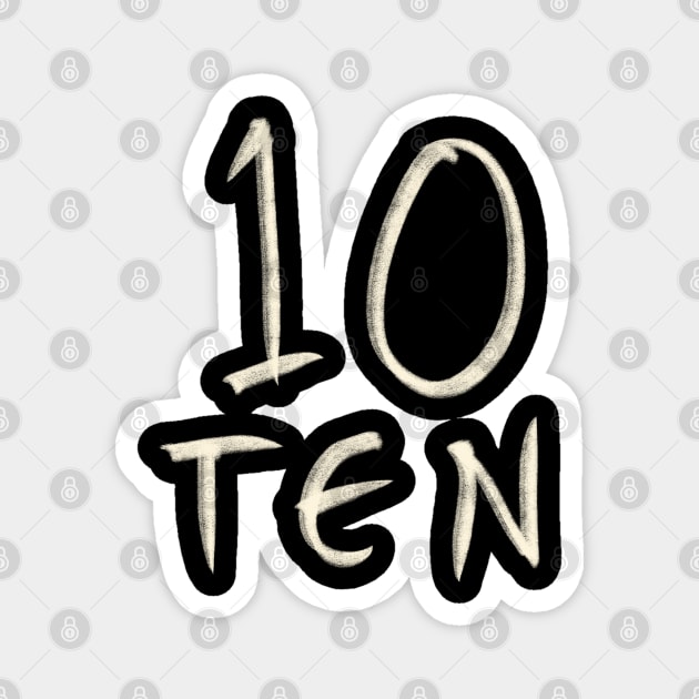 Hand Drawn Letter Number 10 Ten Magnet by Saestu Mbathi