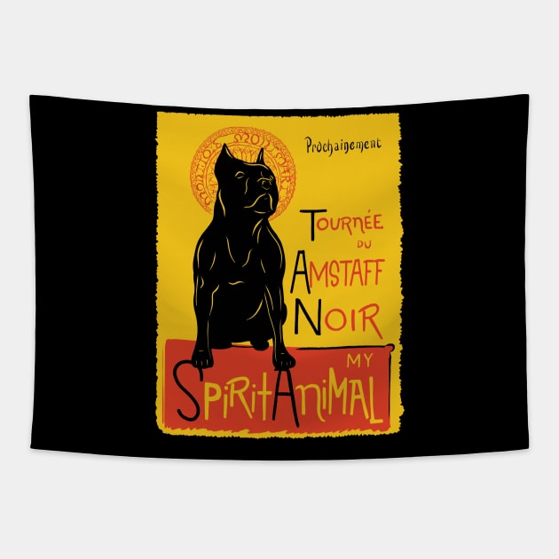 Funny American Staffordshire Terrier Cute Dog Chat Noir Mashup Art Tapestry by Get Hopped Apparel