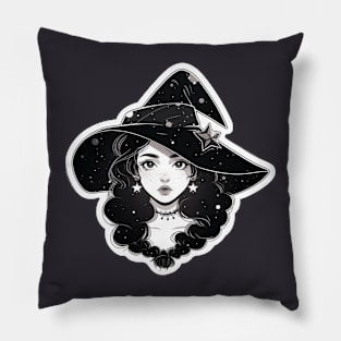 Black and White Cute Gothic Witch Pillow