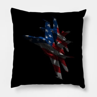 US Military Fighter Attack Jets with American Flag Overlay Pillow