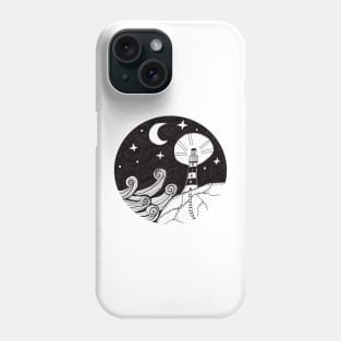 Whimsical Lighthouse Night Time Ink Illustration Phone Case