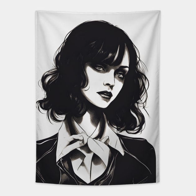 Gothic Girl Illustration Tapestry by Ravenglow