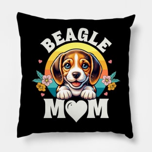 Colorful Beagle Mom Retro Sunset Dog Lover Pillow