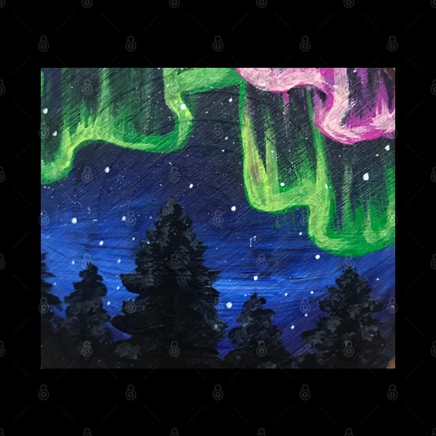 Northern Lights Over The Forest Painting by Lady Lilac