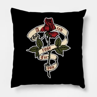 A red rose for you with ribbon Pillow