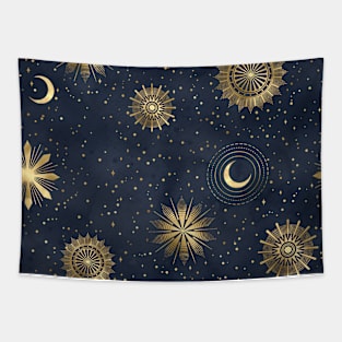 Sun Moon and Stars Blue Sky Tapestry