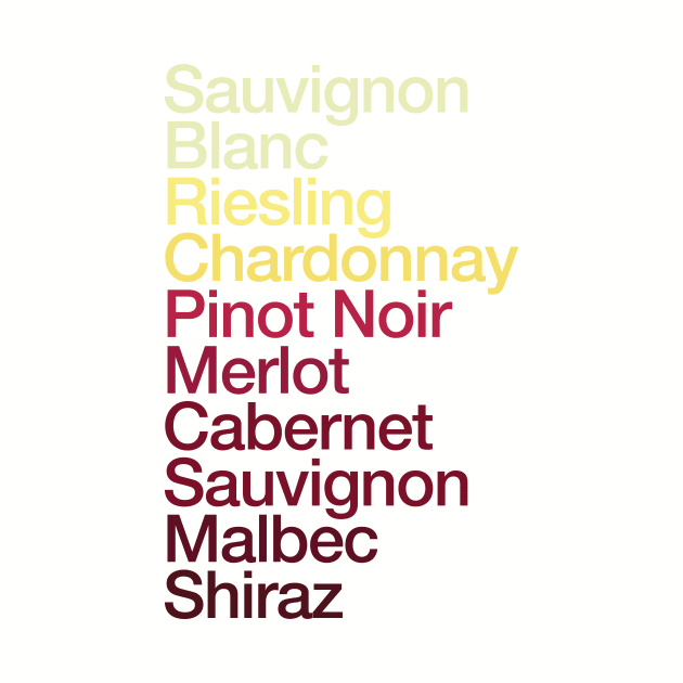 Wine Grapes List Color Chart - Pinot Noir Chardonnay Cabernet by PodDesignShop