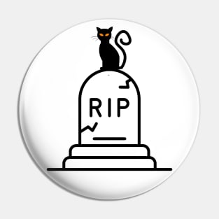 Halloween Black Cat on Gravestone Pin