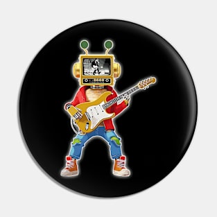 Rock and Roll Robot Plays Lead Guitar with a TV Head Chuck Berry Music Video Robot Pin