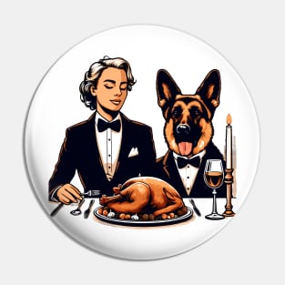 Lady And German Shepherd Thanksgiving Pin