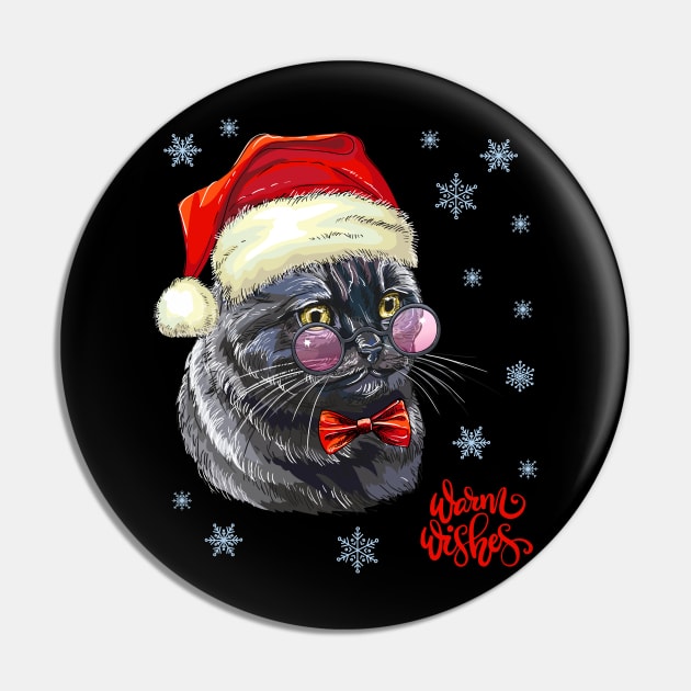 Warm Wishes Black Cat Santa Claus Christmas Gift Pin by BadDesignCo