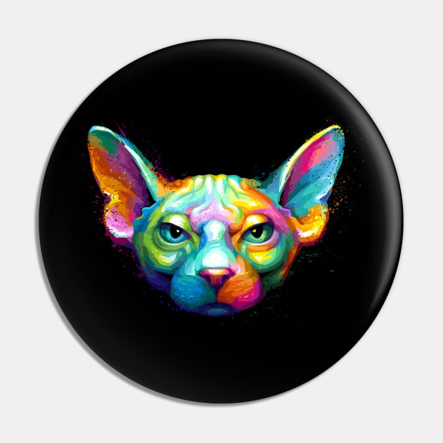 Sphynx Cat Colorful Portrait Pin by stonemask