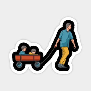 Dad Pulling Wagon With Kids Magnet