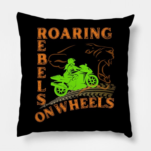 Roaring rebels on wheels Pillow by APPARELAURA