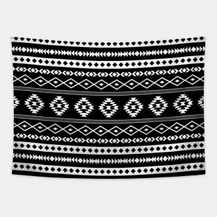 Aztec White on Black Mixed Motifs Pattern Tapestry