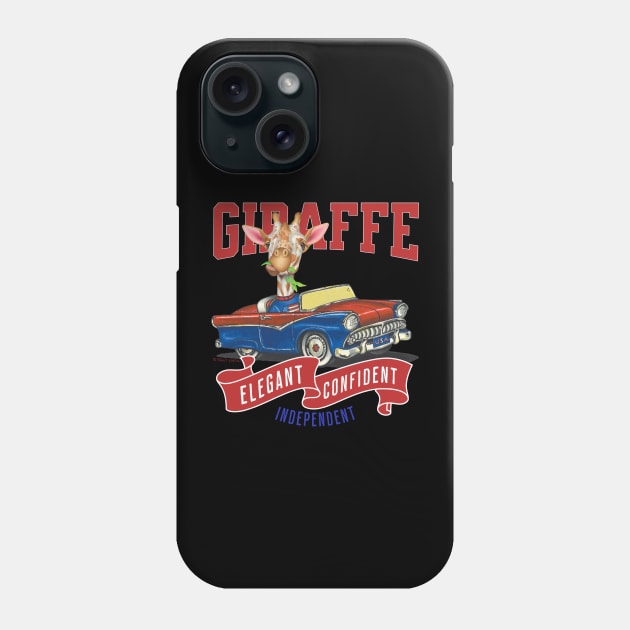 Humor funny Jerry the Giraffe driving vintage retro classic car with red white and blue banner for retro lovers automobile Phone Case by Danny Gordon Art