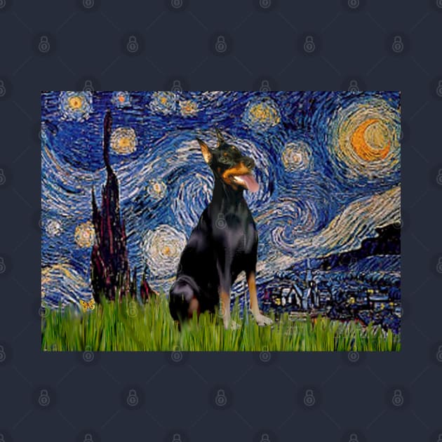 Starry Night Adaptation with a Doberman Pinscher by Dogs Galore and More