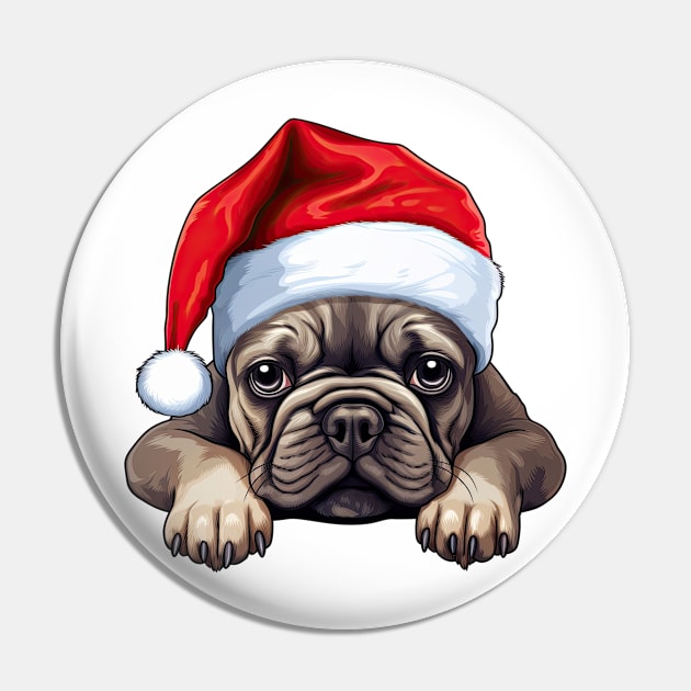 Christmas Peeking French Bulldog Pin by Chromatic Fusion Studio