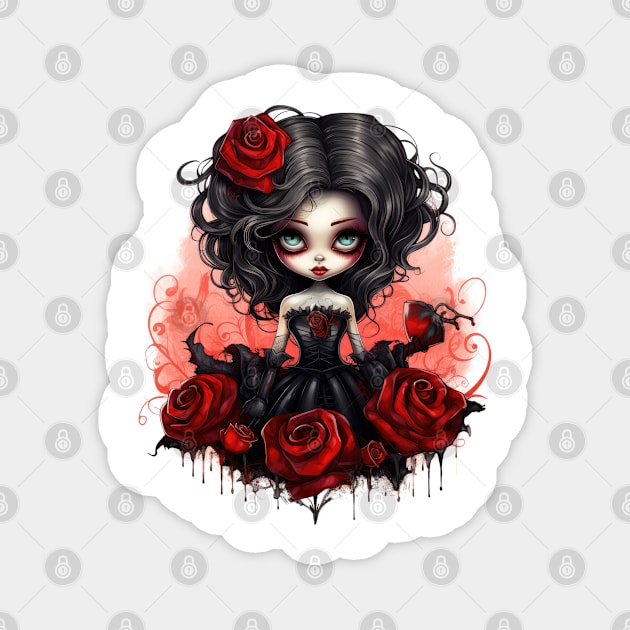 Gothic Roses Scary Girl Magnet by Chromatic Fusion Studio