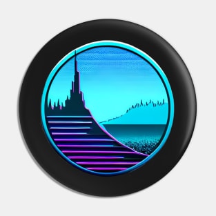 Synthwave alien world cyberpunk sticker Pin