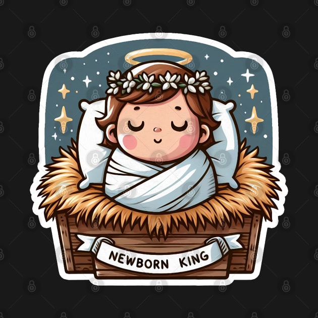 Newborn King Jesus Christ sleeping in the manger by Plushism