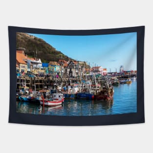 Scarborough Town And Harbour Fishing Boats Tapestry