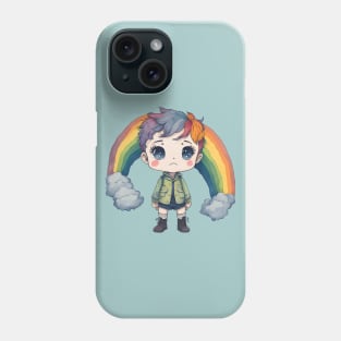 watercolor sad rainbow boy illustration sticker Phone Case