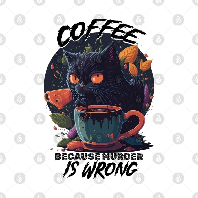 Stressed black kitty - Coffee because murder is wrong by Darkside Labs