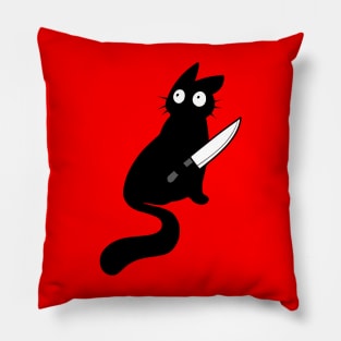 Vaguely threatening cat with a knife. Pillow