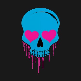 Blue Skull With pink Hearts T-Shirt