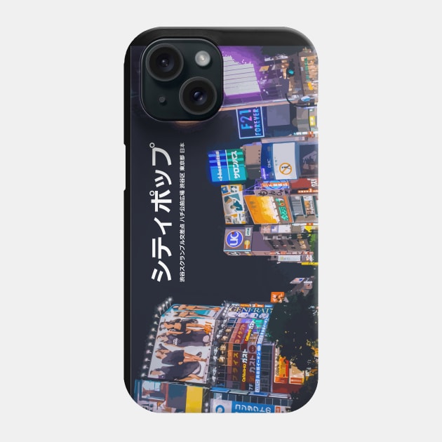 Japanese city pop art - Shibuya Crossing Hachikō-mae Square Shibuya ward Tokyo Metropolis Japan in Japanese language Phone Case by FOGSJ