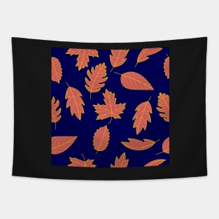 Leaves Pattern - Red and Mustard on Navy Tapestry