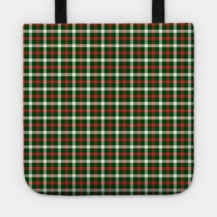 Christmas Holly Green and Red Tartan Check with Wide White Lines Tote