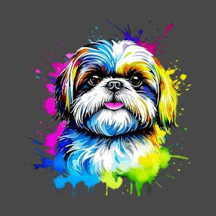 Colorful Shih Tzu Splatter Art - Adorable Canine Delight T-Shirt