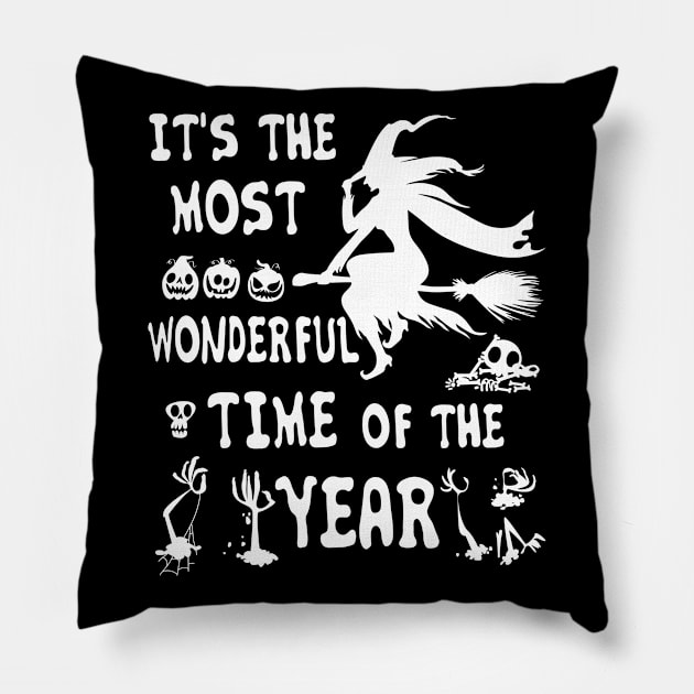 Witch Broom Halloween It's The Most Wonderful Time The Year Pillow by joandraelliot