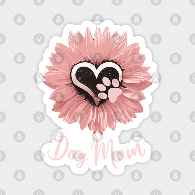 Dog mom pink sunflower paw print Magnet by Collagedream