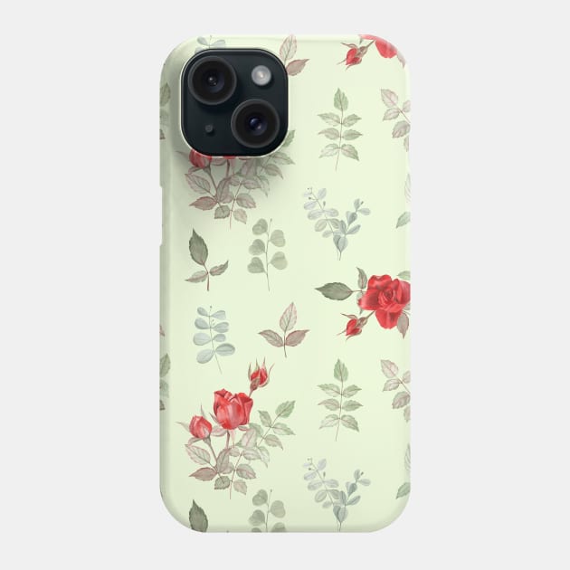 Red roses on summer green background Phone Case by Flowersforbear