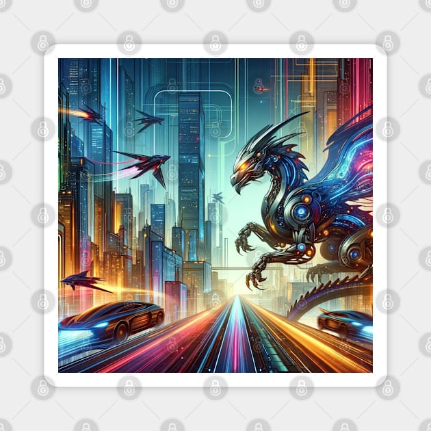 Cyber Wyvern: Velocity Over the Neon Nexus Magnet by ElectricPeacock