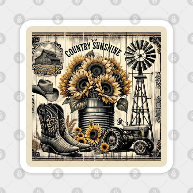 Country Sunshine, Sunflower Graphic Design Magnet by Graphical Oddity 