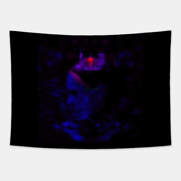 Portrait, digital collage and special processing. Woman in higher state of energy level. Dark blue and red. Tapestry by 234TeeUser234